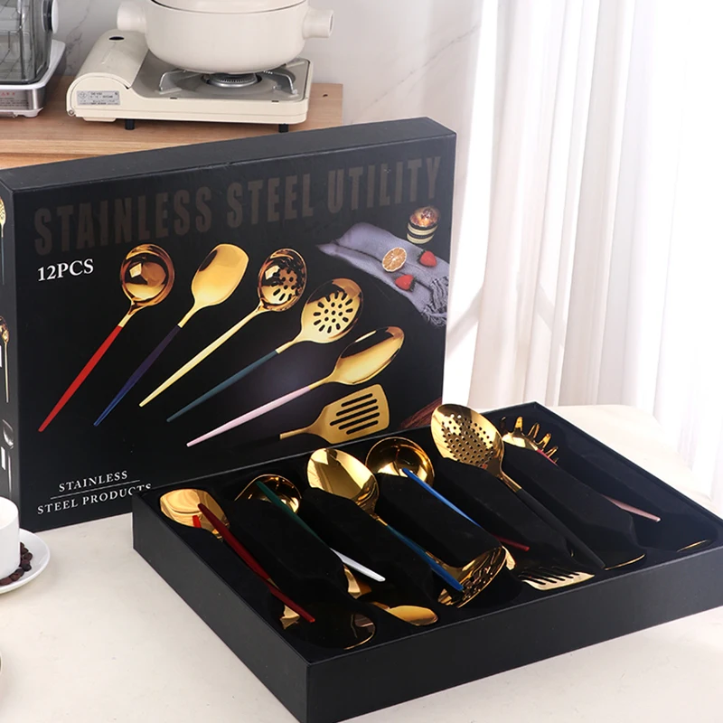Hotel Household Cooking Utensils Stainless Steel Kitchenware 12pcs Kitchen Tools with Box Set
