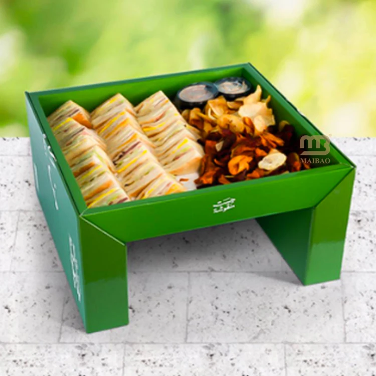 Custom Logo Paper Bakery Treat Catering Box Mini Zaatar Bread Paper Packaging Box Take Away Food Snack Sandwiches Dips Chips Box