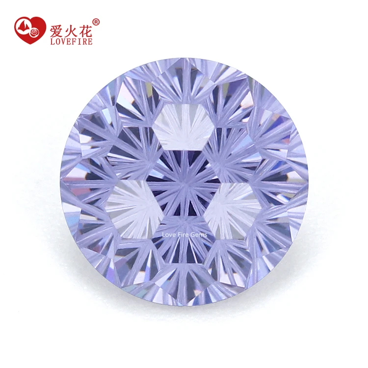 loose round special chrysanthemum firework cut synthetic gemstones lavender color cz zircon stone