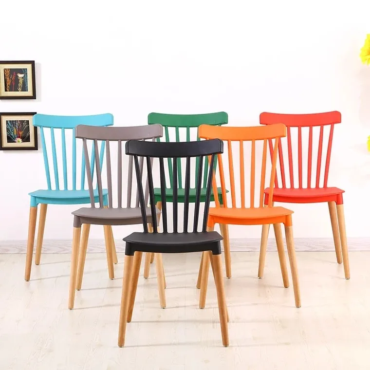 Legs Cafe Restaurant Windsor Gray Plastic Dining Room Chairs for Sale Style Wooden Modern Home Furniture Dining Tables 4PCS/CTN