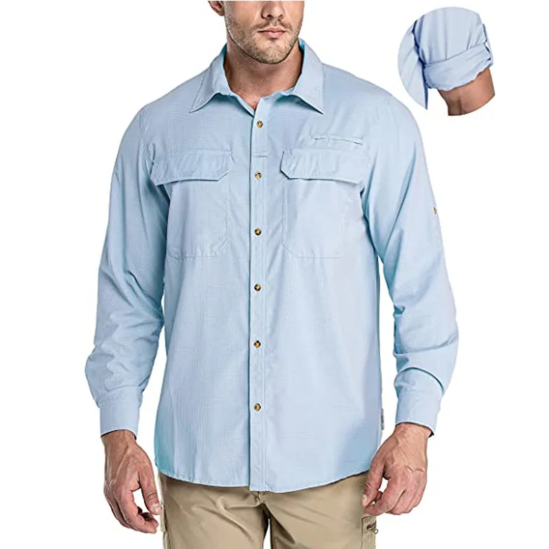 Mens Long Sleeve  Fishing Shirts Waterproof Sun Protection Shirt UPF 50+ UV Quick Dry Cooling Fishing Shirts
