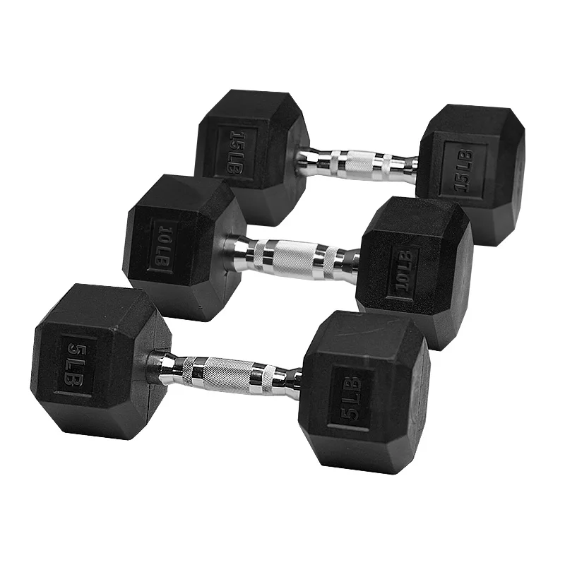 Wholesale Factory Sale Weight Lifting Hexagonal Coated Iron Hex Head Pounds Black Rubber Dumbbell Hex