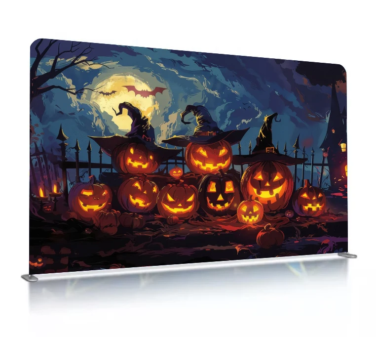 Custom Eco-friendly Festival Show Background Wall Tension Fabric Thermal Transfer Printing Pop Banner For Halloween