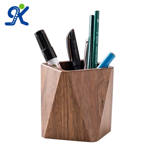 Eco-friendly Geometric Pen Pencil Holder Desk School Home Office Pen Holder Pencil Stand Wood Pencil Holder
