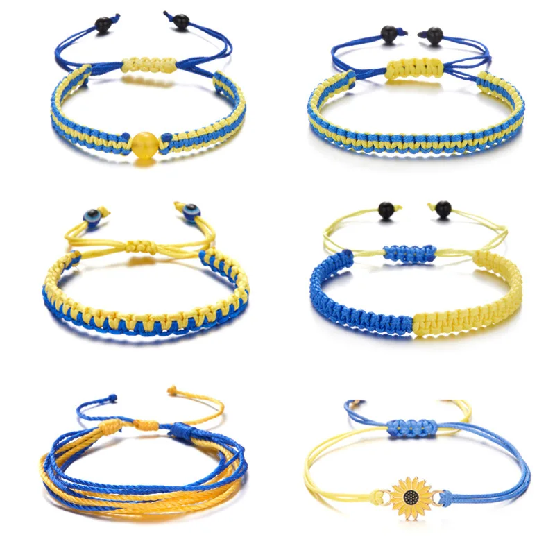 Selling creative color combination Ukraine bracelet Ukraine yellow blue Daisy bracelet adjustable woven bracelet
