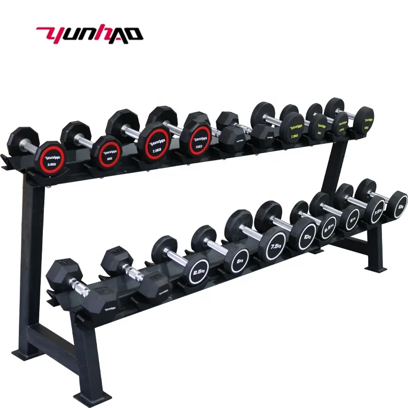 Hot Selling Professional Sport Equipment 2.5KG-50KG 2 Tier 10 pairs Round Dumbbell Rack Stand