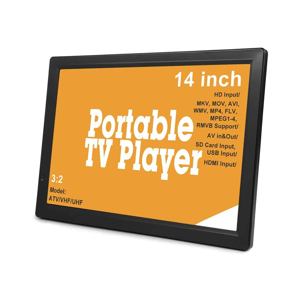 12 дюймов Портативный ТВ плеер с автомобильным зарядным устройством для автомобиля Путешествия ТВ плеер