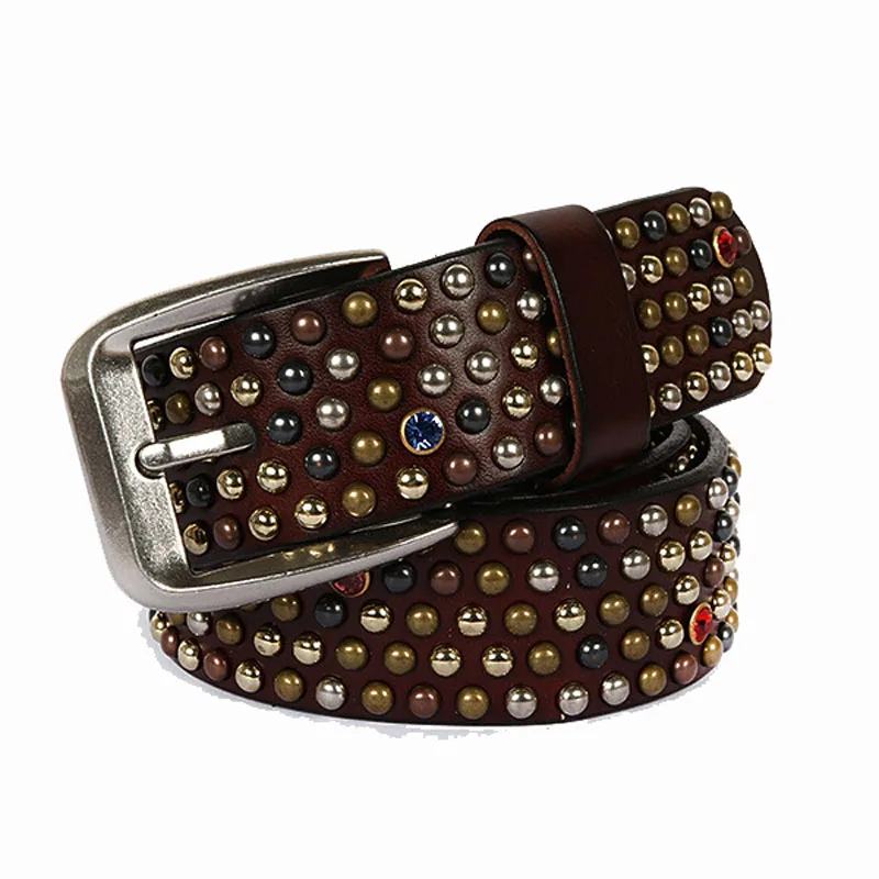 Genuine Leather Bling Rhinestones Studded Belt For Western Women Men Fashion Girls Luxury Ceinture
