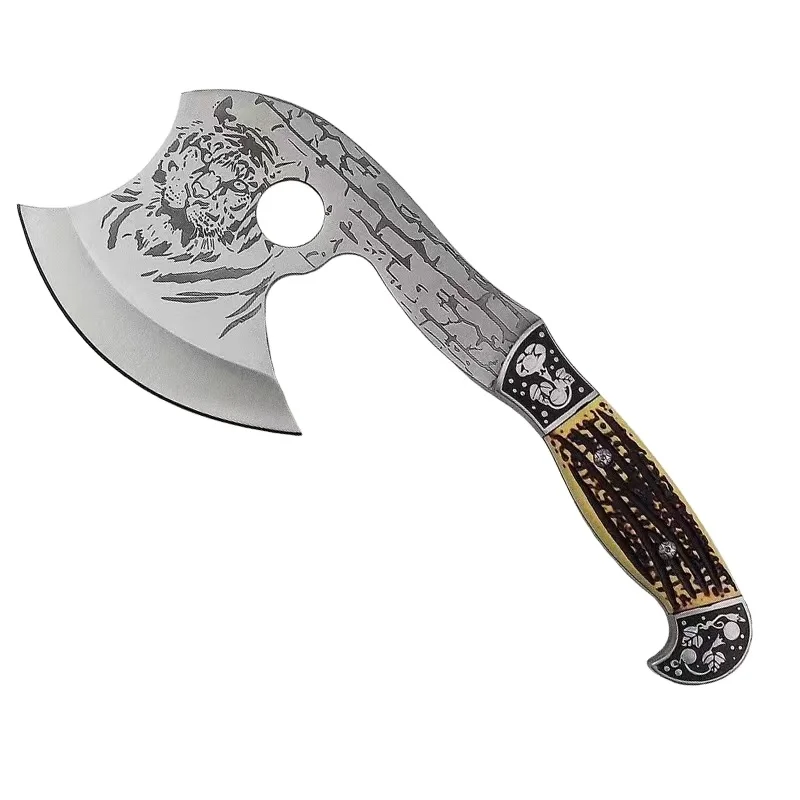 Wholesaler V-K Multitool Axe Hatchet Axe Tactical Camping Axe Laser Engraving Tiger Pattern