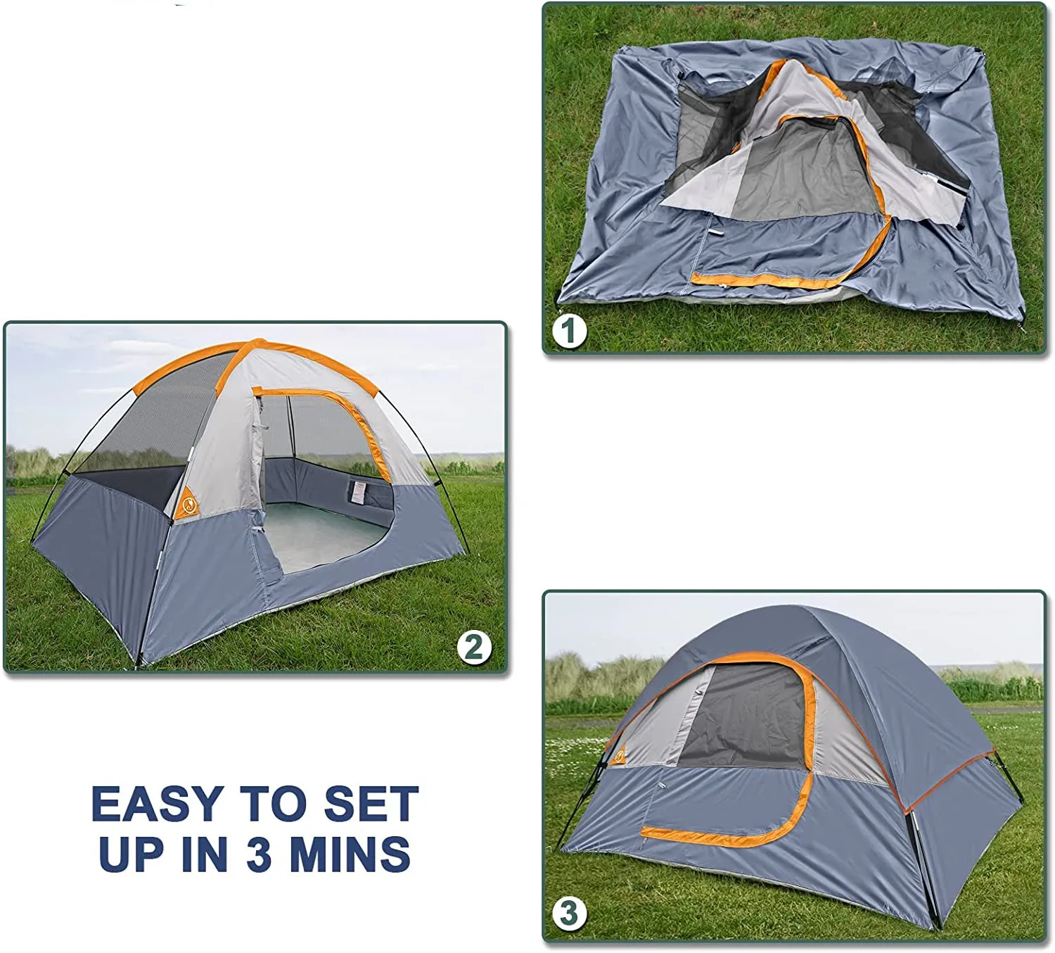 Camping Tent 2 Person, Waterproof Windproof Tent with Rainfly Portable Dome Tents for Camping