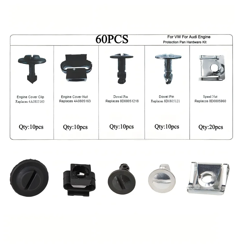 60PCS Mixed Car Bumper Fender Screw Fastener Clip Instrument U-Type Metal Clips Assortment Kit For VW Audi