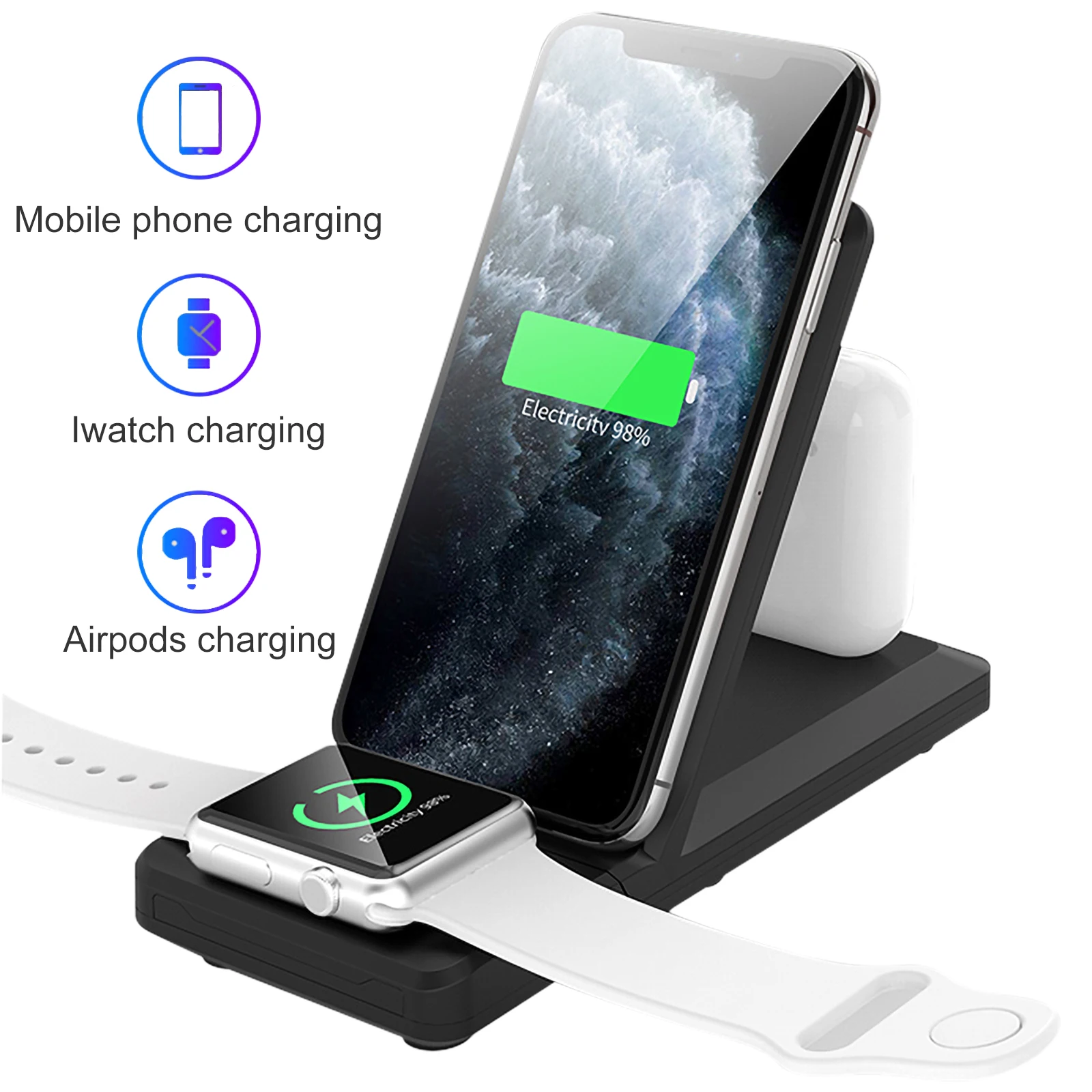 2021 Hot 3 in 1 15W fold Wireless Charger Fast Wireless Mobile Phone Charger Stand Wireless Bracket Watch Charger