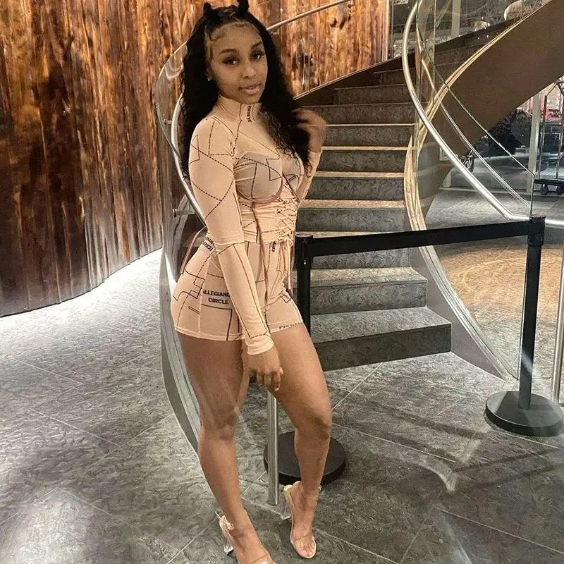 
 Женские комбинезоны с длинным рукавом и принтом английских слов, сетчатый женский комбинезон 2021, Сексуальная вечерняя одежда для девочек, цельный комбинезон  