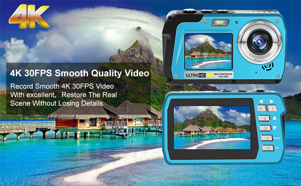 4K HD Mini Digital Cameras Point and Shoot Digital Cameras for Kids Underwater Cameras