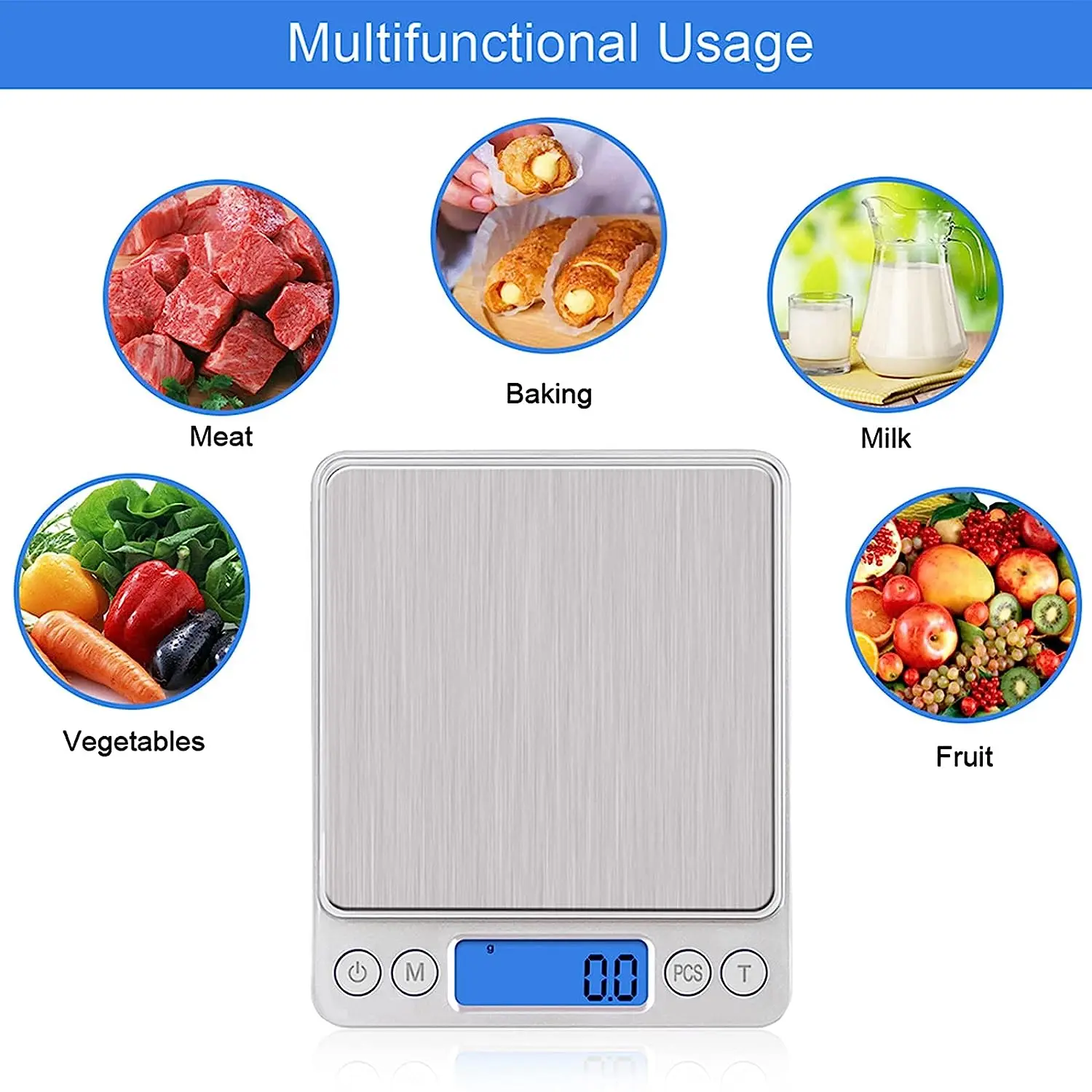 Kitchen Scale Food Multi - Function Stainless Steel Balance LCD Display Cooking Baking Pocket Scale with Tray 500g*0.01g Digital