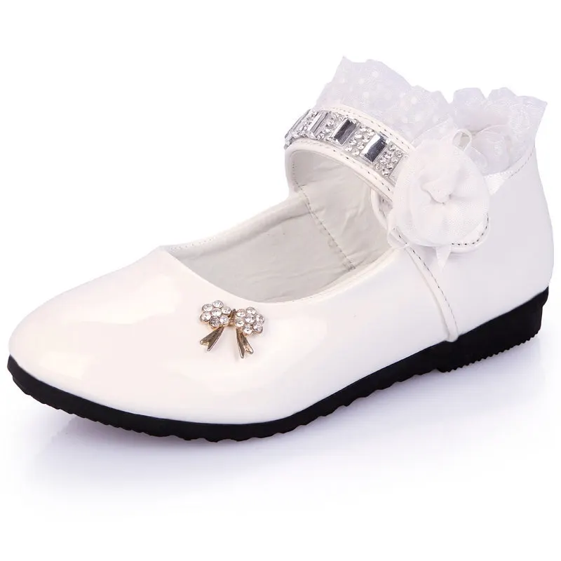 Performance white rhinestone design bow spring leather fashion shoes