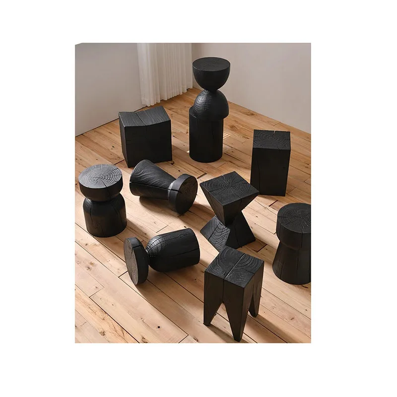 ATUNUS China Wabi Sabi Furniture Natural Oak Wood Side Table Coffee Shop Table Solid Wood End Bedroom Side Table