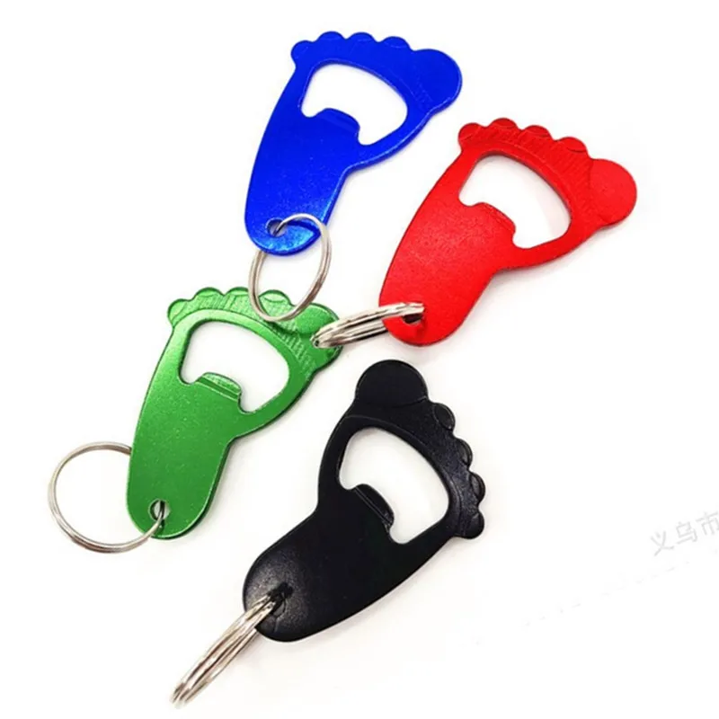 HXY best sale foot shape aluminum keychain bottle opener wedding souvenir key ring bottle opener for promotional gift