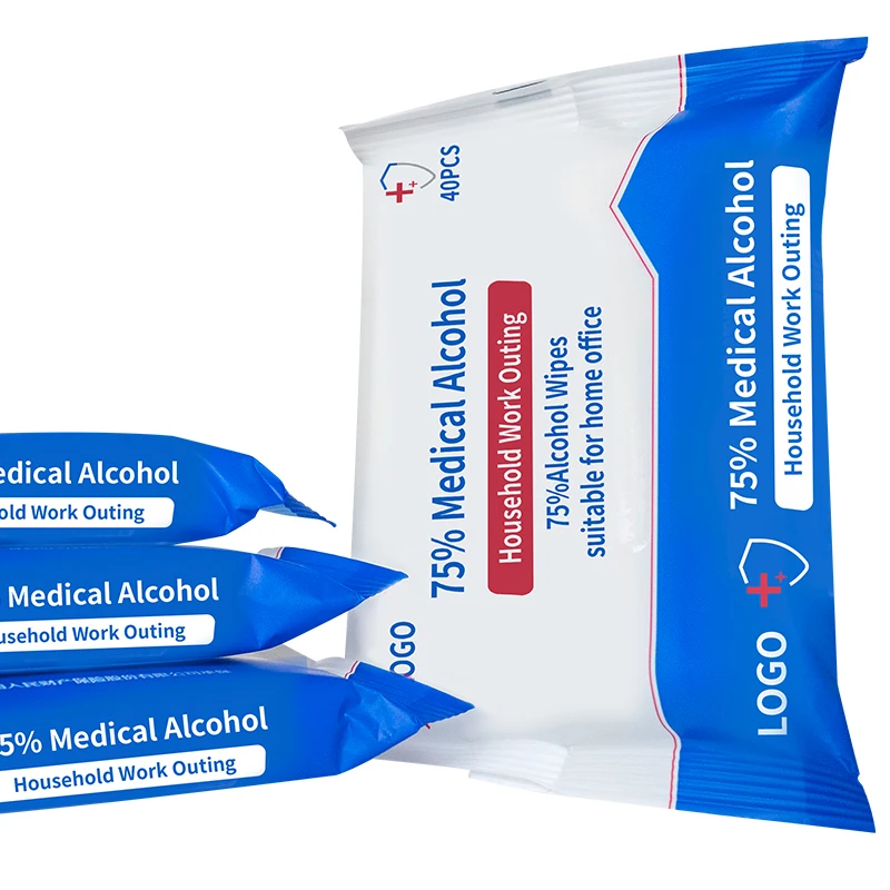 HUAYU skin friendly alcohol wipes cleaning napkin Single pack Wipes 75%alcohol anti bacterial wet wipes