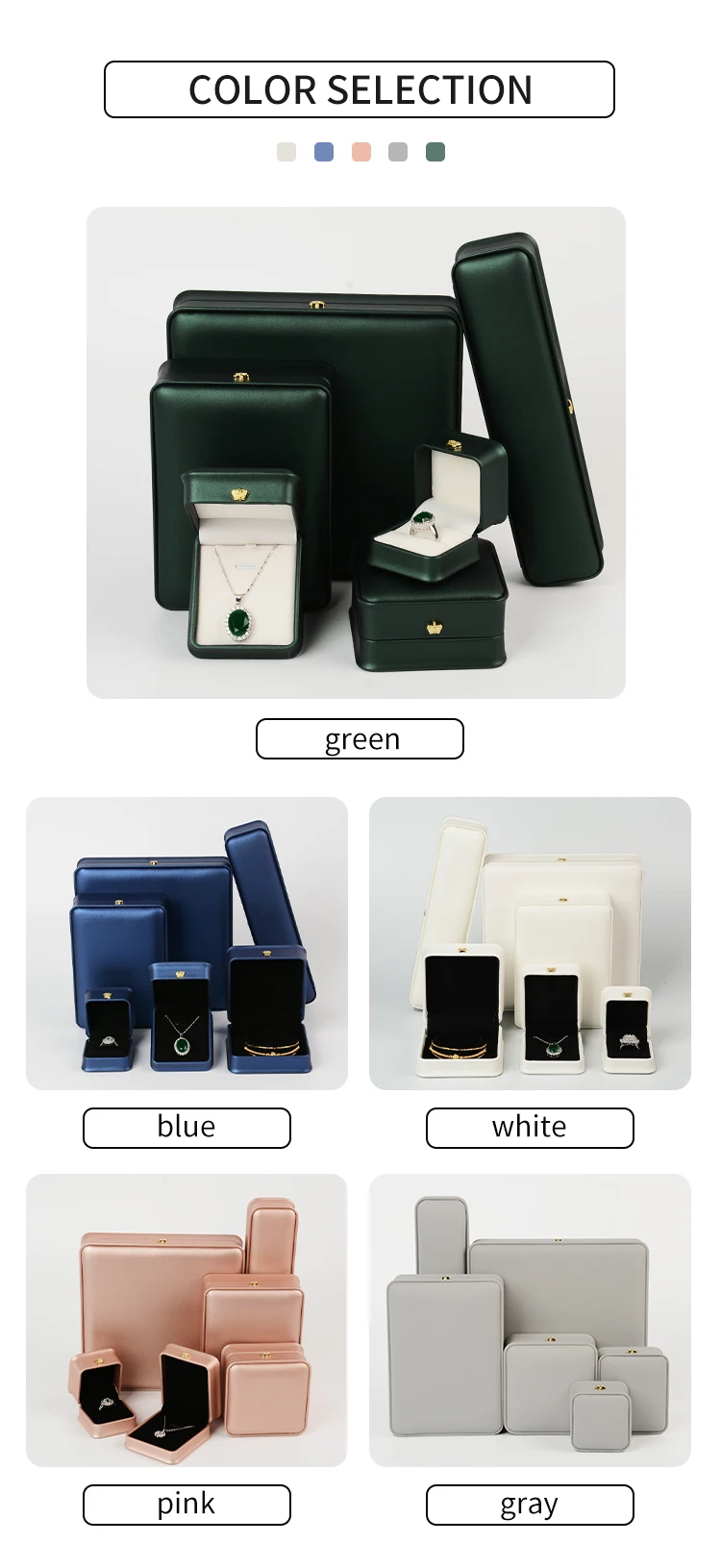 Custom Logo Wholesale Luxury Women Engagement Button Bangle Cajas Pendant Black Ring Pu Leather Packaging Jewellery Jewelry Box