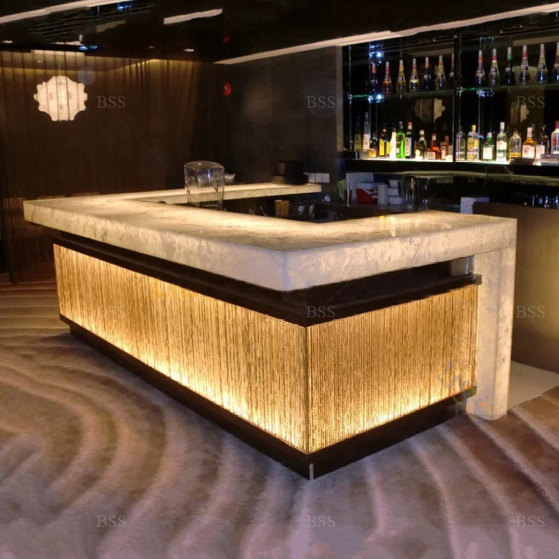 Restaurant Counter Table Design Modern Translucent Marble Led Club Bar Counter Top