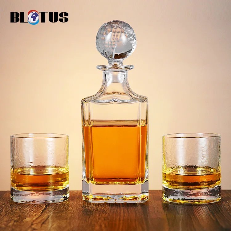 AIHPO Crystal Glass Whisky Bottle Custom Liquor Whiskey Decanter Set with 6 Old Fashioned Glasses Cups for Wine Bourbon Brandy