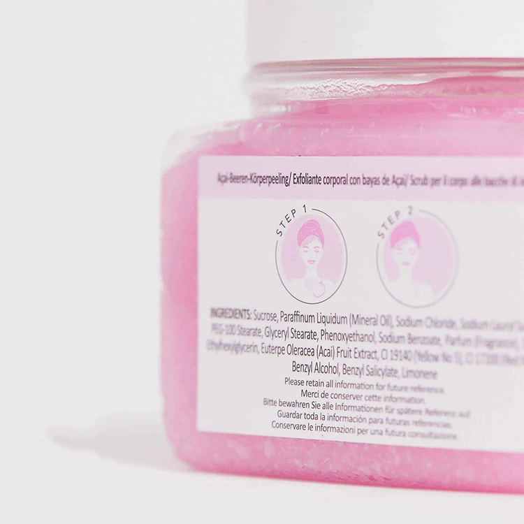 Organic Acai Berry Fruit Extract Gommage Exfoliant Corporel Naturel En Gros Private Label Customized Sugar Body Acai Scrub