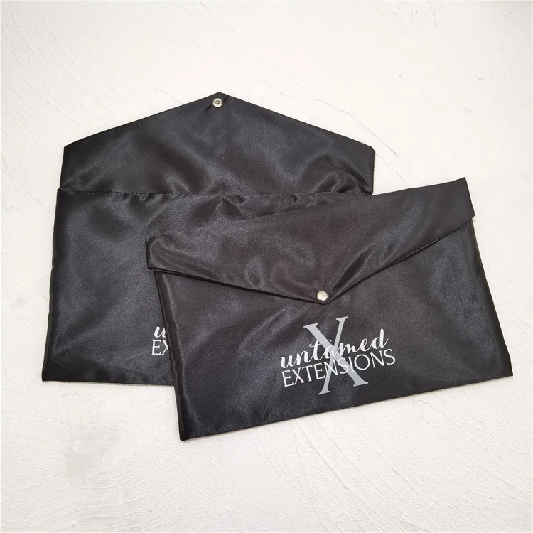 Custom Luxury Silk Bags For Hair Extensions Folding Satin Envelope Pouch For Wedding Hair Accessories Packaging boxes Luxury Wig