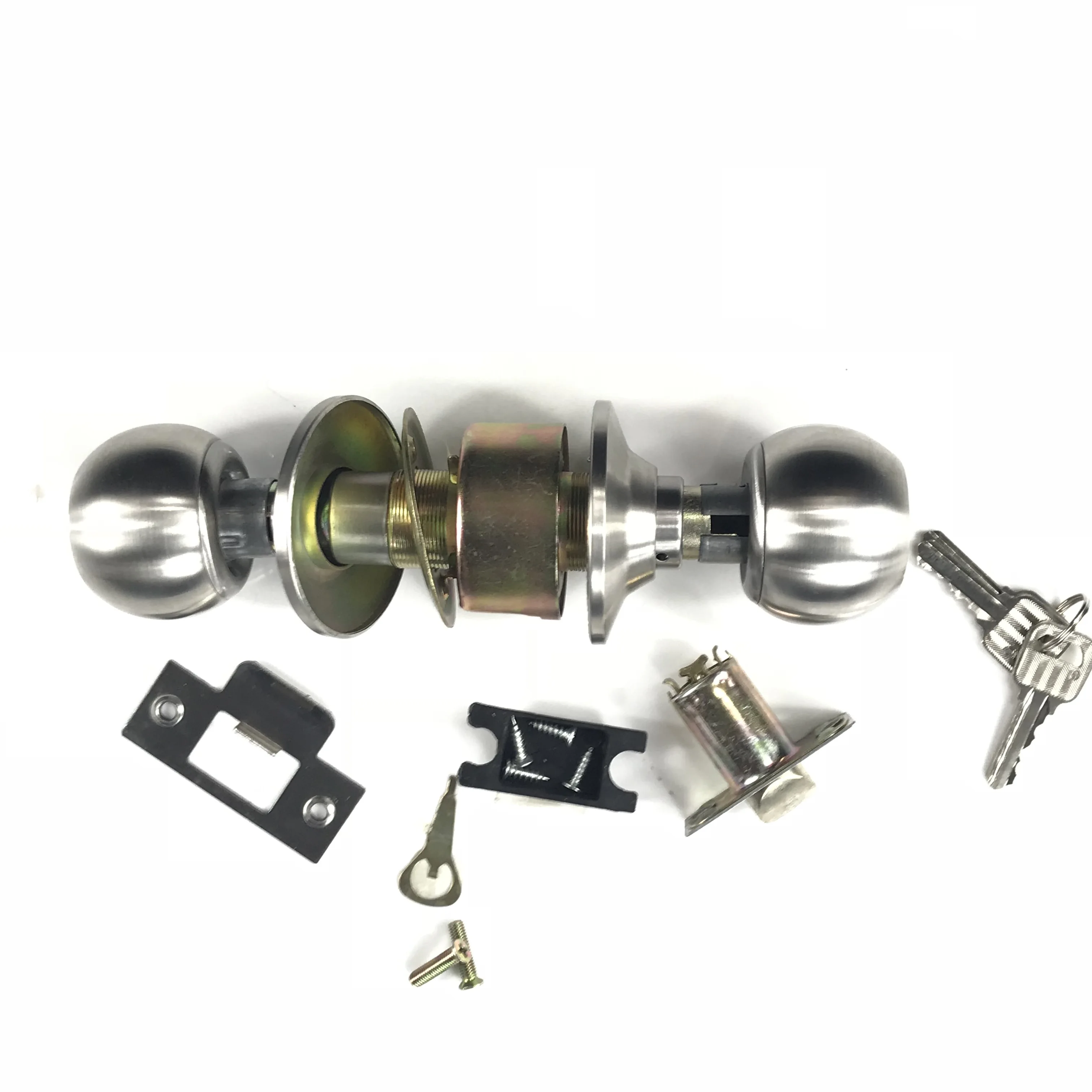 Durable Use Brushed Metal Stainless Steel Spherical Knob Door Cylinder Lock For Household Doors