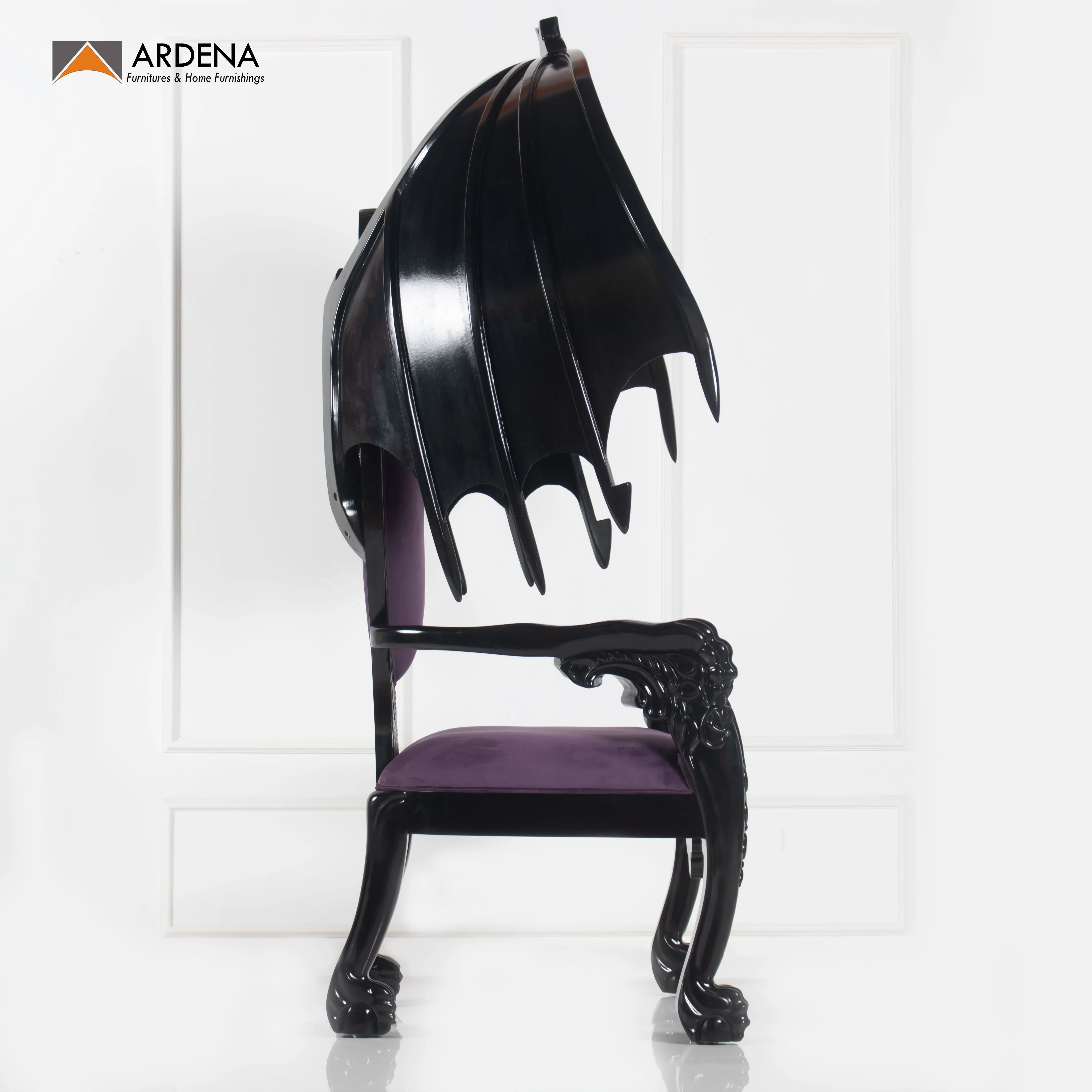 Black Glossy Cerbera  Royal Gothic Throne Chair - Wedding Dome Chair