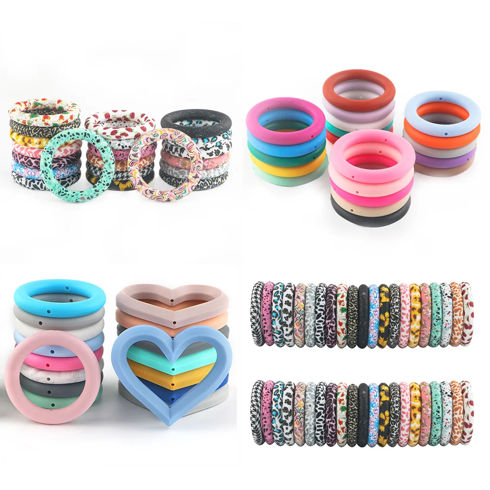 Baby Teething Toys Food Grade Round heart-shaped Soft Silicone Teether Ring Toys For Earrings Keychain Crafts Jewelry Making