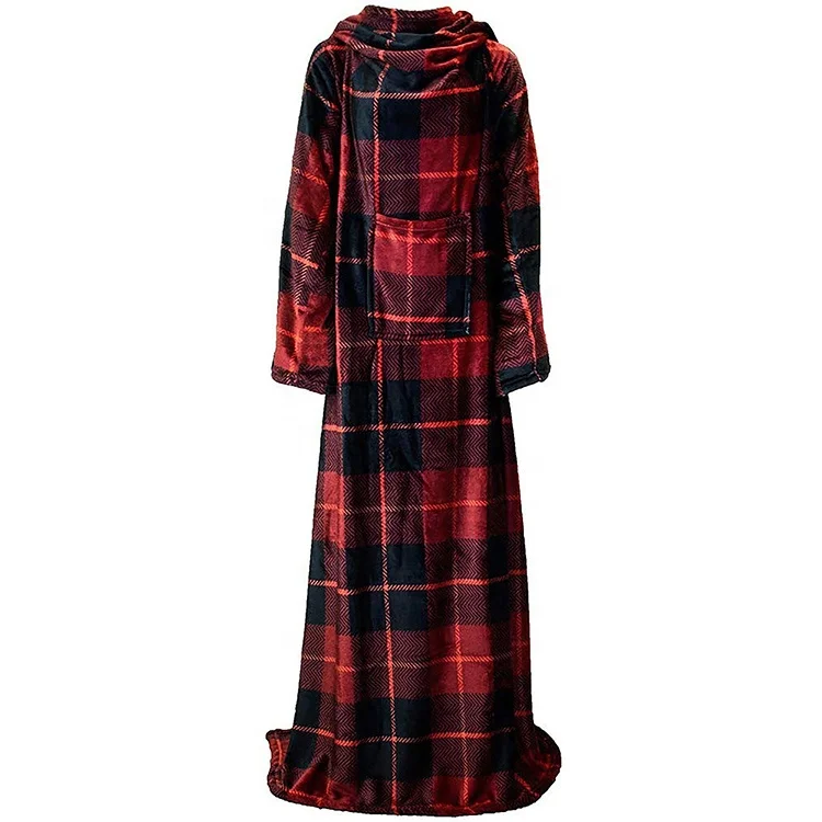 
Wholesale Adult Wearable Sherpa Fleece Adult Gown Solid Cozy TV Blanket with Sleeves 