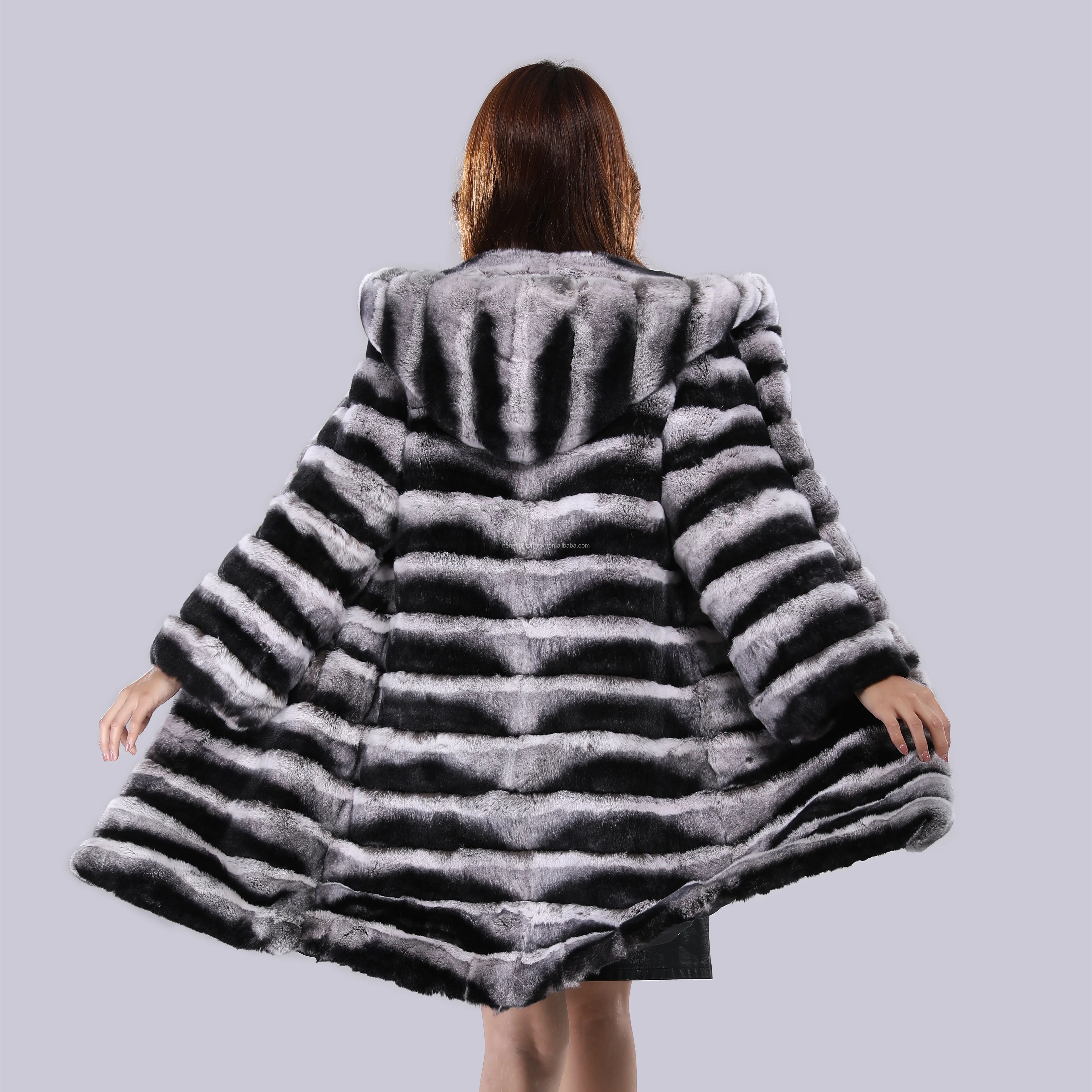 
2019 wholesale New luxury Style rex rabbit chinchilla fur coat 