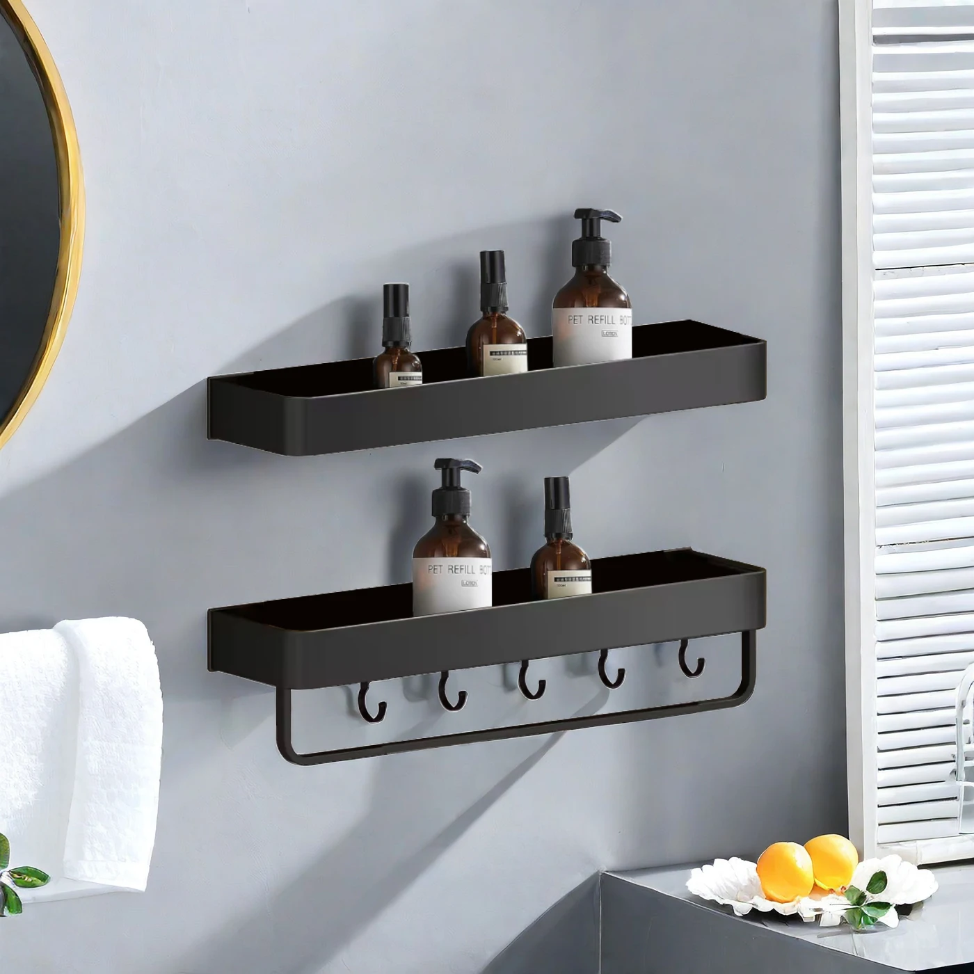 Punch-Free Bathroom Storage Shelf Two Layers Wall Mounted Aluminium Storage Holder