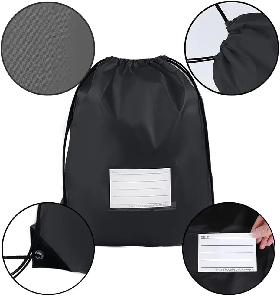 Diy Clothes Shoes Machine Washable Backpack With Id Card Slot Women Men Black Drawstring Bags For Football