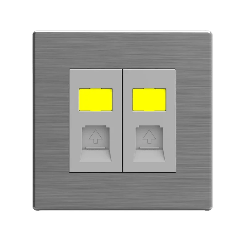 Wholesale white electrical sockets 2 Gang RJ45 LAN Socket-Stainless Steel Cover British Standard wall sockets