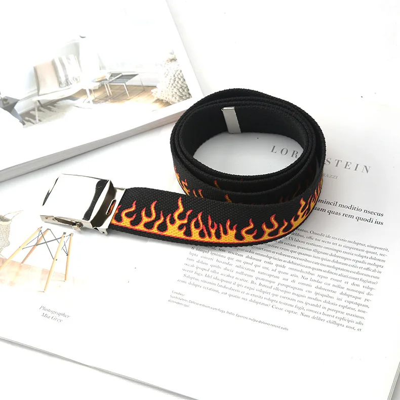 Пояс в стиле Харадзюку для мужчин и женщин, модный холщовый пояс в стиле хип-хоп, в европейском и американском стиле, индивидуальный Повседневный декор с рисунком пламени