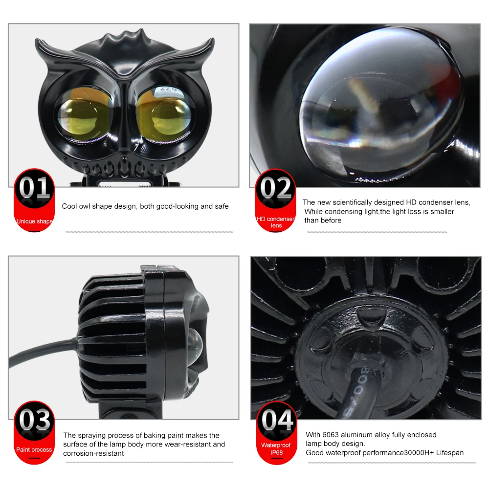 Owl Shape High Quality Aluminum Work Light Ip68 Led 40W Mini Driving Led Auxiliary Motorcycle Working Light
