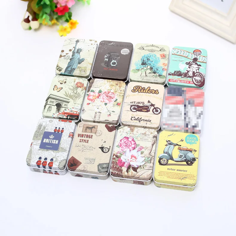Factory Price Printed Tinplate Mini Gift Card Jewelry Box Custom Design Rectangular Small Metal Storage hinged Tin Boxes
