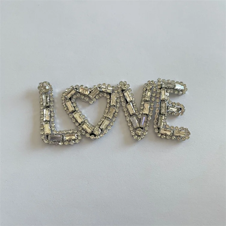 Customized iron on diamante love letter rhinestone patches