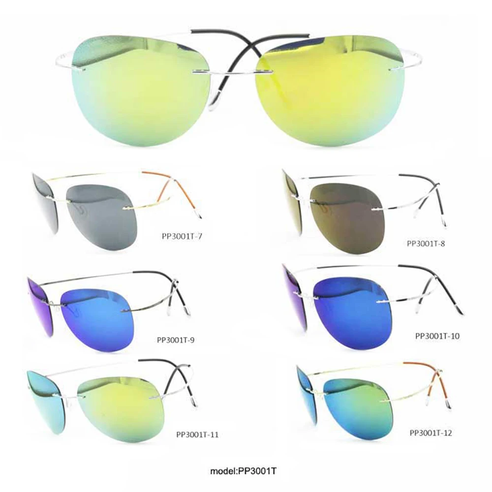 PP3001T fashion polarized titanium mens rimless sunglasses