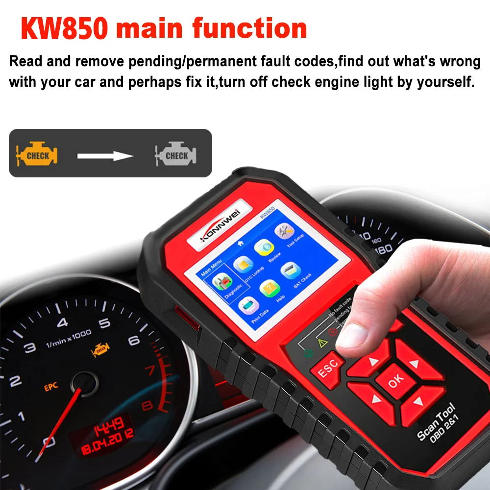 KONNWEI Factory obd2 diagnostic tool KW850 EVAP Escaner Automotriz Engine Analyzer for Universal Cars