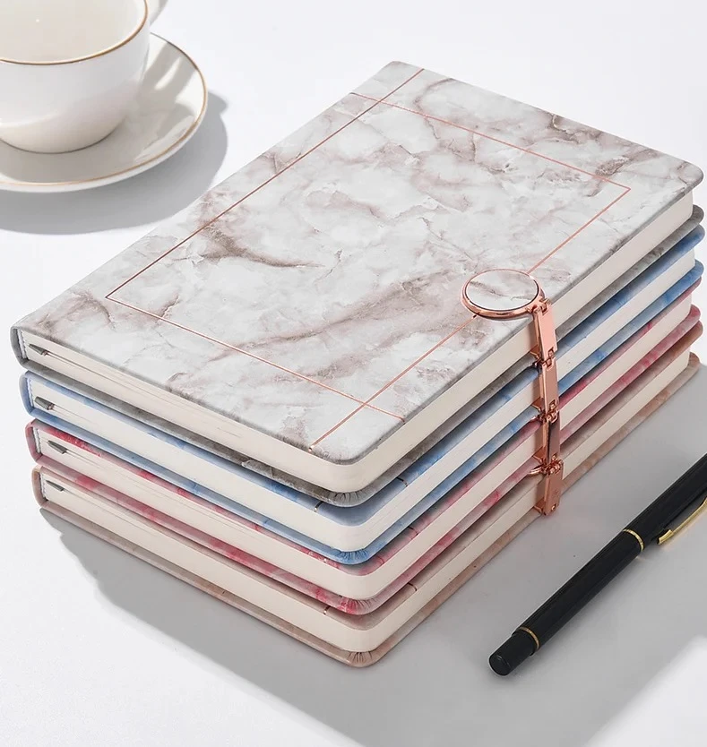 Notepad Gift Leather Case Bound Hardcover A5 PU marble leather Notebook journal planner with rose gold magnetic closure buckle