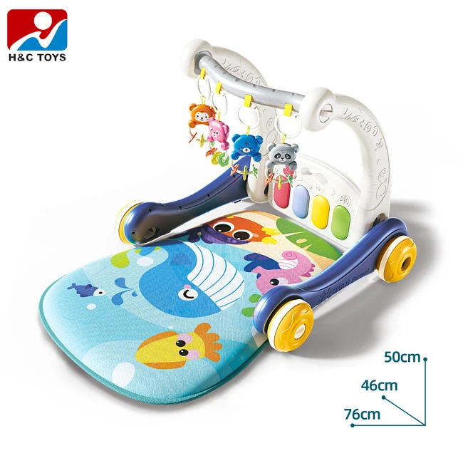 Cute rattle pendant gym rack pedal piano mat 2 in 1 toddler walker multifunction play mat for baby