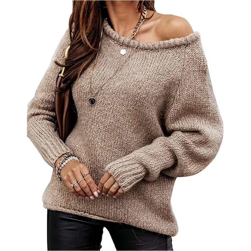 OEM wholesale Wholesale Fall Winter Patchwork Drop Shoulder Knit Oversized Sweater For Women