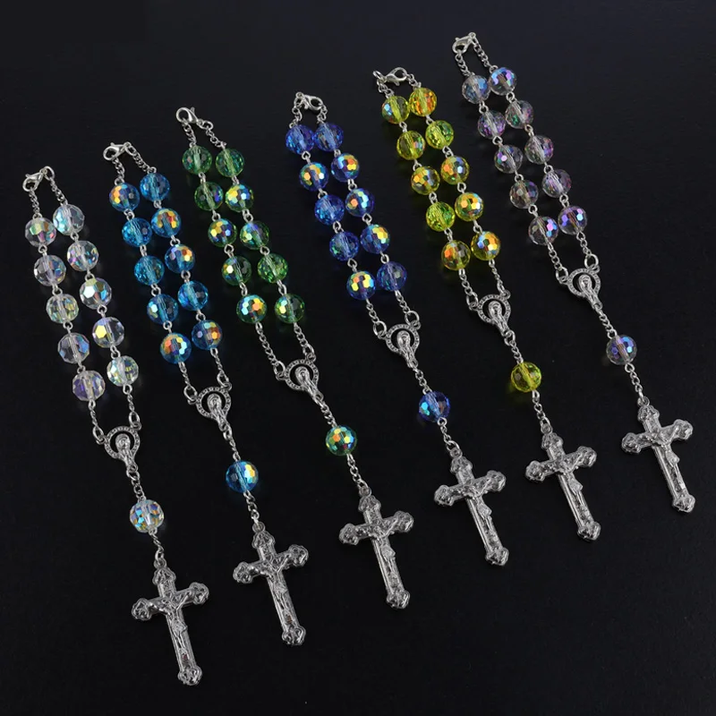 New design colorful Christian beaded rosary cross prayer bracelet