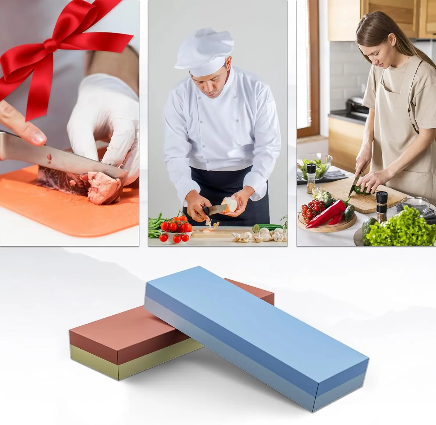 Knife Sharpening Stone Kit - 400/1000/6000 Grit Whetstone Sharpener set with Non-slip Rubber Base