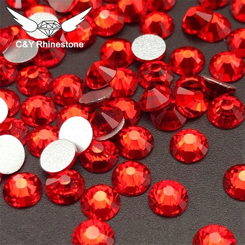 CY 026 Wholesale Factory Price SS3-SS40 Siam Red Nail Gems Loose Silver Foil Back Crystal Stones Case Rhinestone