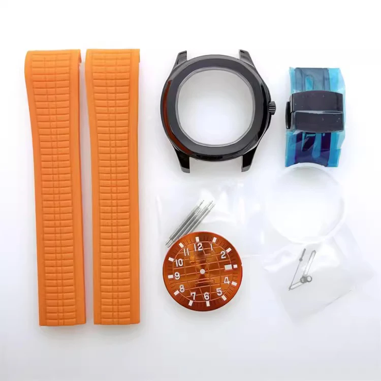 44mm Rubber Silicone Rubber Watchbands Watch Strap Bracelet Hands NH35 Watch Case Transparent Bottom Watch Parts Accessories