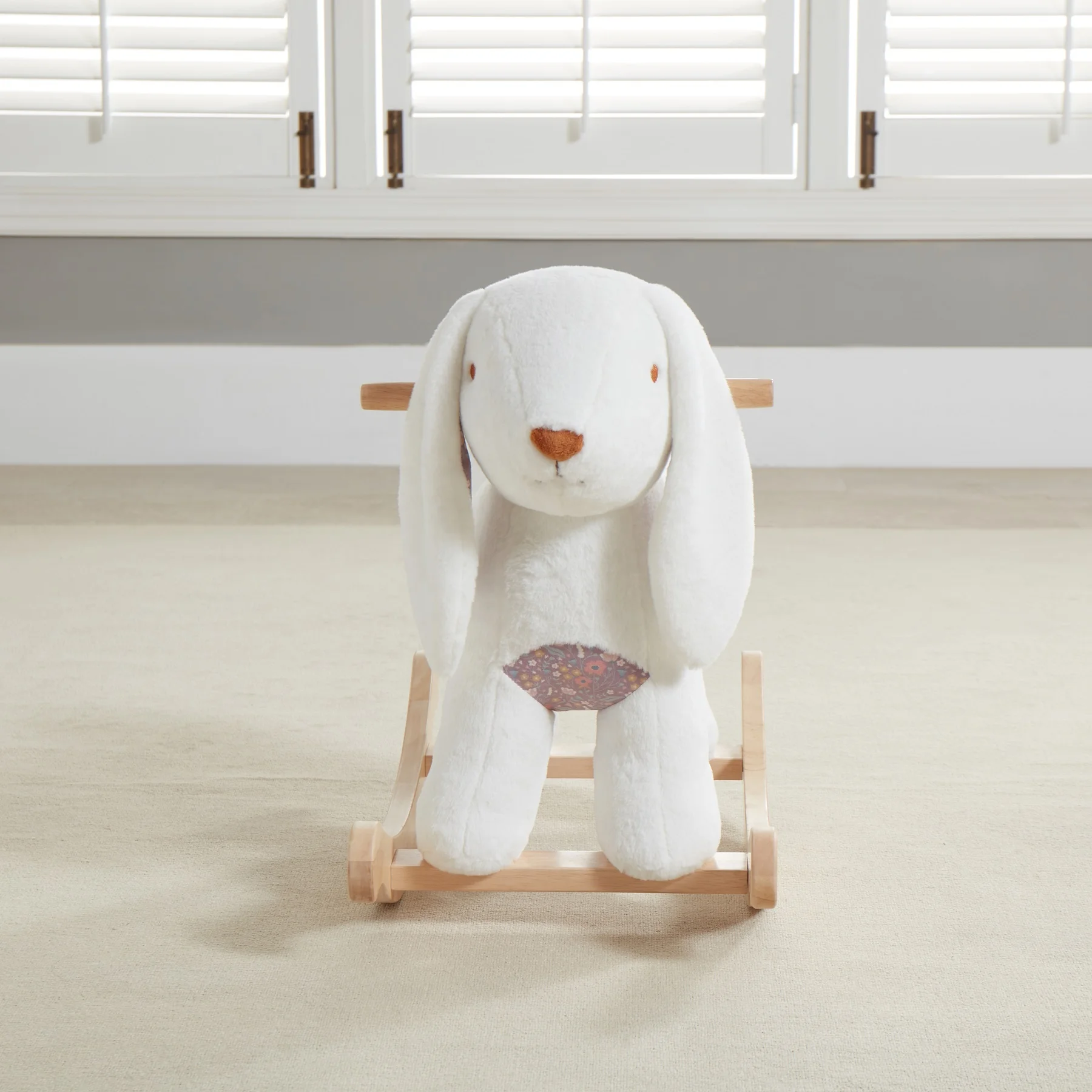 Asweets Plush Rocking Chair Ride on Toy Wooden Rocker Kids Rocking Horse Rabbit Plush Fabric White Unisex Wooden Frame